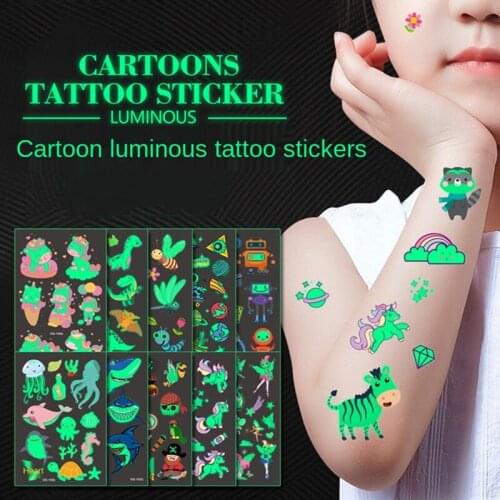 Childrens Luminous Cartoon Tattoo Sticker Unicorn Mermaid Pirate Fluorescent Green Award Sticker Anti-sweat Tattoo Sticker