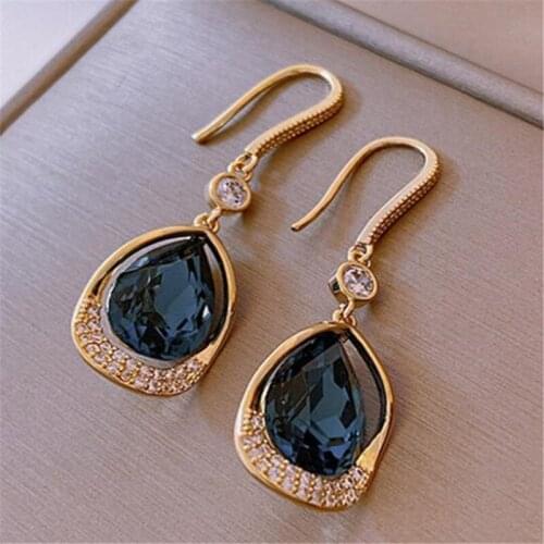 Korean Style Elegant Female Crystal Earrings Womens Wedding Gold Water Drop Earrings Luxury Jewelry Gifts