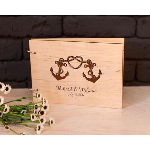 Rustic guest book Wedding guest book Nautical Anchor guestbook Custom Engraved Wooden guest book Wedding guestbook Unique guest
