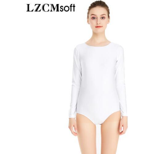 LZCMsoft Scoop Neck Basic Long Sleeve Ballet Dance Leotards for Girls Gymnastics Leotards Bodysuits Snap Button Dance Costumes