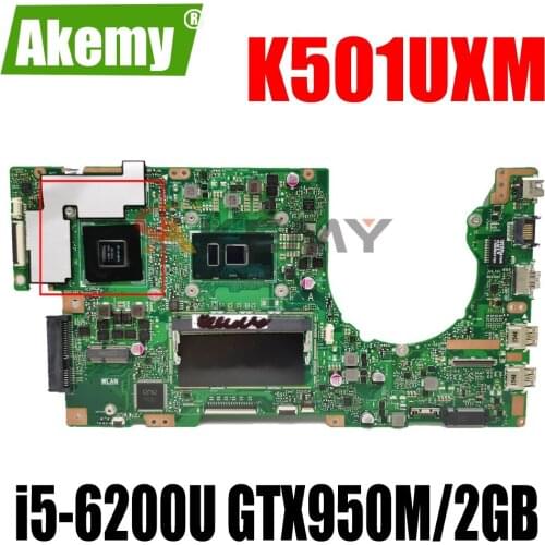 Akemy For ASUS K501UXM K501UW K501UQ K501UX K501U Laotop Mainboard K501UXM Motherboard with i5-6200U DDR4 8GB-RAM GTX950M/2GB