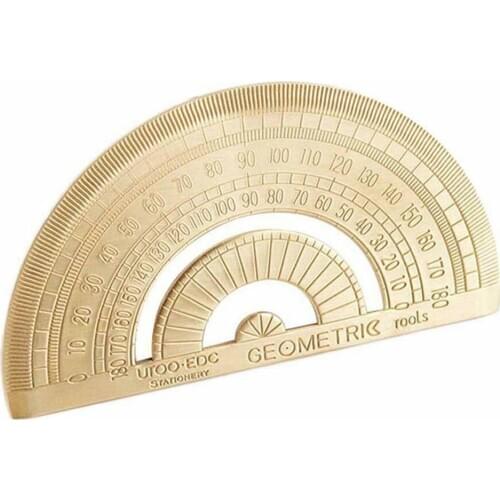 1pc Brass Copper Semicircle Ruler Stationery Golden Retro Protractor Drawing Ruler Measuring Tool School Painting Supply