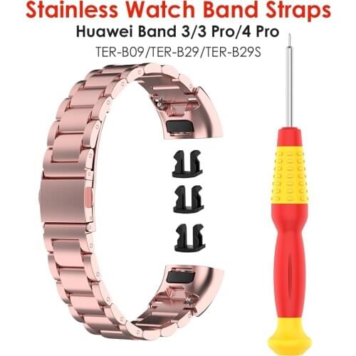 Rose Pink Metal Strap for Huawei Band 4 Pro Bracelet for Huawei Band 3 Pro Stainless Steel Watchband Wristbands Straps with Tool