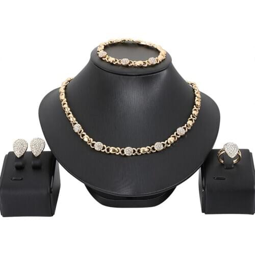 Fashion Dubai gold Jewelry sets for women African bridal Wedding gifts party heart Necklace earrings ring bracelet jewellery set