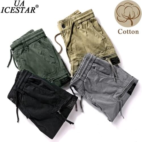 Solid Color Cargo Shorts Men 2021 Summer Brand New Fashion Zipper Pocket Cotton Casual Shorts Sports Military Loose Mens Shorts