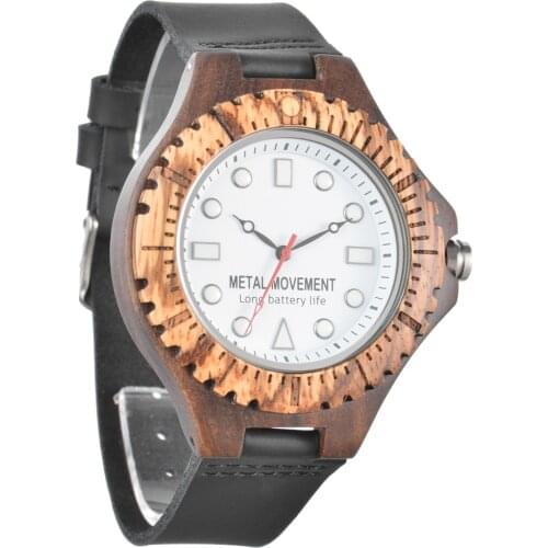 Mens Quartz Watch Hand Luminous Leather Belt Wooden Watch Large Dial Watch Business Casual Wooden Watch