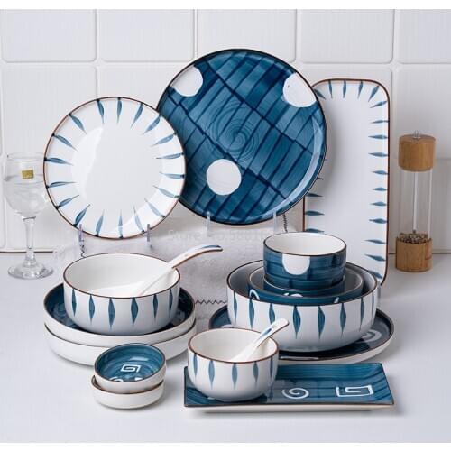 Ceramic Dishes Set Dish Plate Bowl Combination Rice Bowl Creative Japanese Underglaze Hand-painted Household Tableware
