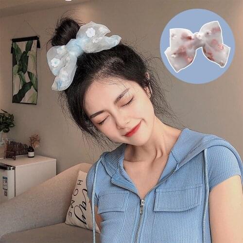 Korean New Girls Lace Bow Hairpins Embroidery Flower Hair Clip Women Headdress Back Head Spoon Clips