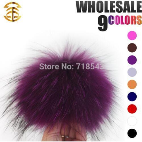 Wholesale 5pcs/lot 14-15cm Raccoon Fur Pompom Real Mink Fur Beanie Women Key Chain Scarves Fur Pom Poms Hats Accessories