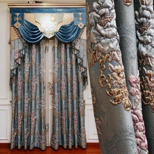 Classic blue 4D luxury thick jacquard blackout curtains for living room windows modern high quality villa curtains for bedroom