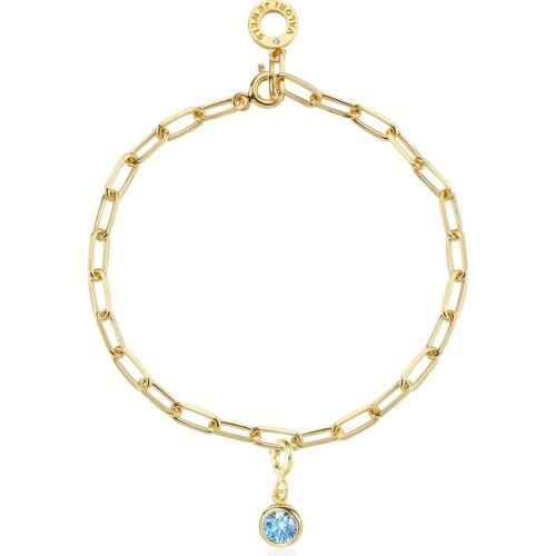 Valori Jewels Stylish Round, Zirconia Fancy Blue Gemstone, Gold Plated, Sterling Silver Charm Bracelet
