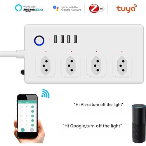 Zigbee Brazil Smart Power Strip With 4 Outlets 4 USB Ports 1.5m Extension Cord Smartlife Control Voice Wireless Outlet Plug