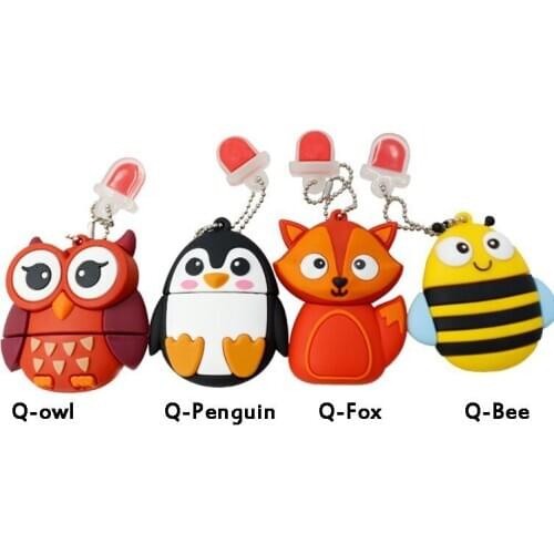 100% Real Capacity Pen Drive Cartoon Bee/Penguin/Red Owl USB Flash Drive 4gb 8gb 16gb 32gb Flash Drive U Disk DropShipping