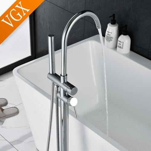 VGX Standing Bathtub Faucets Floor Mounted Bath Tub Filler Tap Bathroom Shower Faucet Bath Mixer Bathtub Shower System Brass