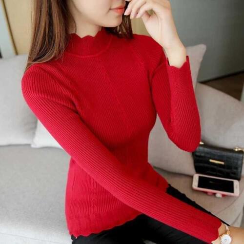 Korean Style Knitted Sweaters Women Stand Collar Sweet Sweater Short White Black Slim Autumn Bottoming Tops ZO862