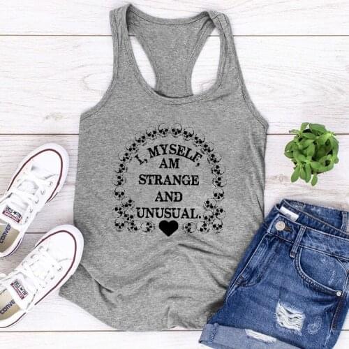 I Myself Am Strange And Unusual Tanks Funny Women Sleeveless Graphic Skull Tank Spooky Halloween Party Gift Tops