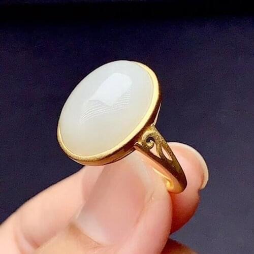 CoLife Jewelry White Jade Ring for Daily Wear 13*18mm Natural White Jade Silver Ring 925 Silver White Jade Jewelry Gift for Lady