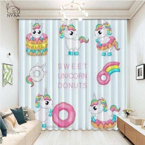 Cartoon Unicorn Printing Lovely Curtain Living Room Bedroom Curtain Home Decoration Curtain Girls' Necessary Curtain Micro Shadi