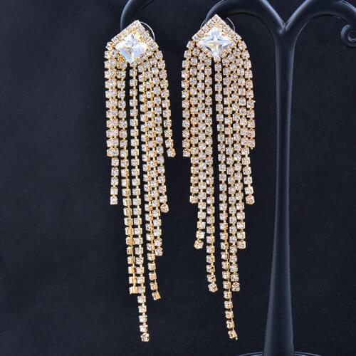 LEEKER Gold Color Long Tassel Hanging Earrings With Rhinestones bijoux femme earrings 2021 wedding accessories 2021 011 LK2