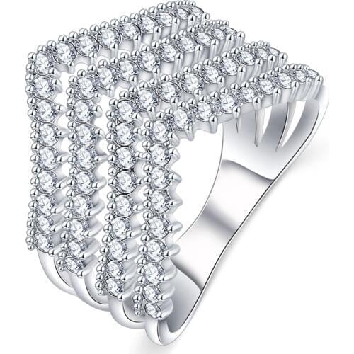 Hainon Luxury Crystal Female Zircon Stone Ring Fashion Silver Color Bridal Wedding Rings For Women Promise Love Engagement Ring