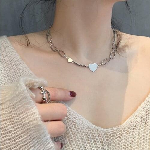 Temperament Retro 925 Sterling Silver Love Heart Pendant Thick Chains Necklace For Women Party Jewelry S-N567