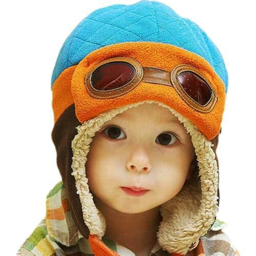 Winter Cartoon Pilot Warm Eargflap Cap Hats Baby Boys Girls Hat, Children protect ears Newborn 6 months to 4 Years Baby cute