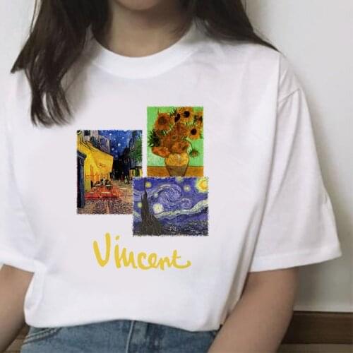 2021 Women T-shirt Top Funny Van Gogh Art Cartoon Lady T-shirts Harajuku Street Clothing Casual Pattern Graphics T Shirt Female