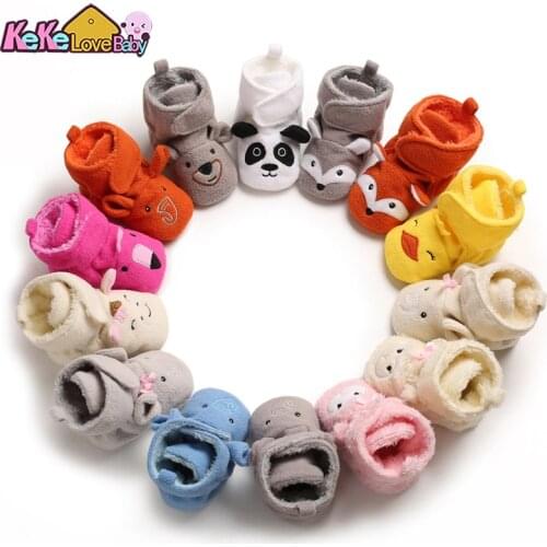 2021 Winter Baby Girls Boys Shoes Cartoon Toddler First Walkers Warm Cute Non-Slip Baby Shoes Soft Slippers Animals Design