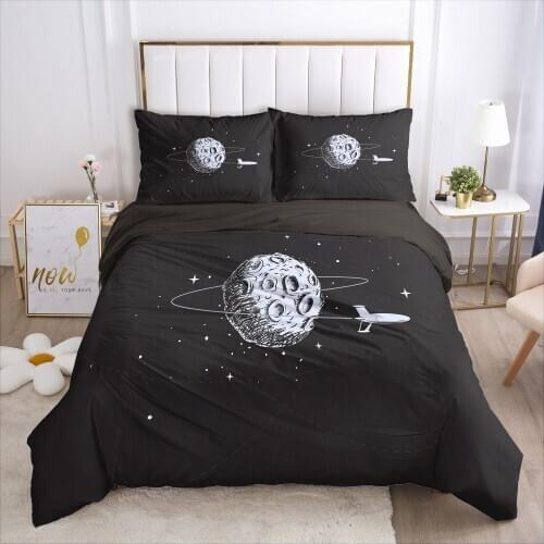 3D Black Bedding Sets Duvet Cover Set Quilt/Blanket Cases/Comforter Pillow case Spaceman Design Double Single size Bed Linen