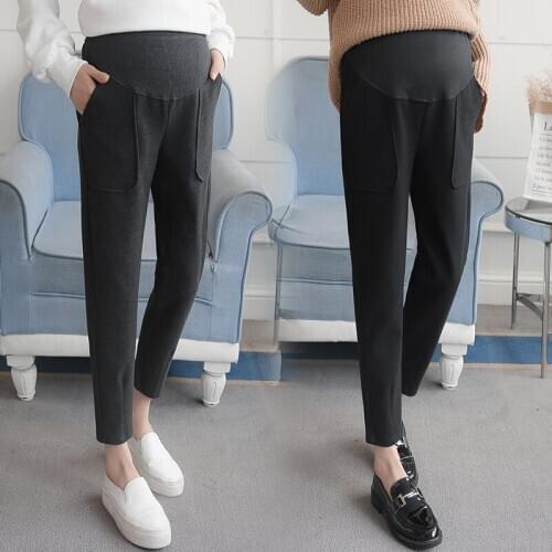 6020# Maternity Pants Spring Autumn Support Abdomen Elastic Waist Belly Support Ninth Pants Maternity Trousers