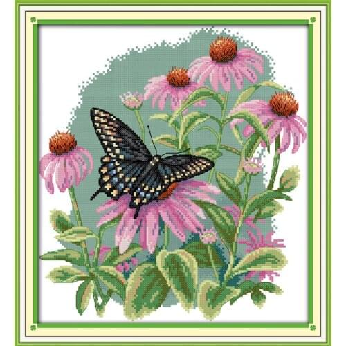 Butterfly over flowers (7) cross stitch kit 14ct count canvas x stitching material craft embroidery DIY handmade needlework plus