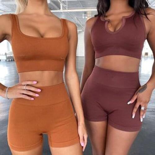 Seamless Sport Set Women Two Piece 2PCS Crop Top Bra Shorts Workout Outfit Fitness Wear Run Gym Suit Female Yoga Sets Clothes