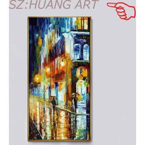 Large Size Hand Painted Palette Knife Street Lamp & Tree Oil Paintings On Canvas Abstract Modern Home Wall Decor Pictures