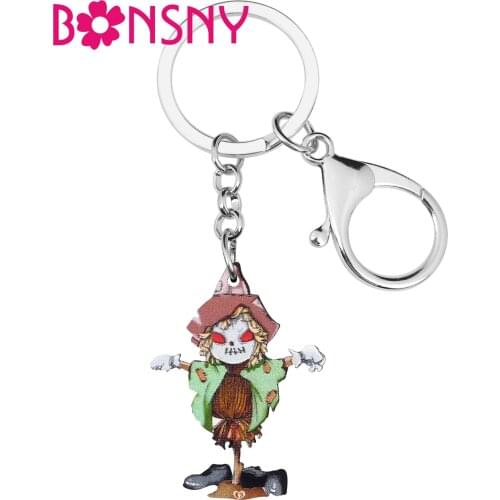 Bonsny Acrylic Halloween Scarecrow Keychains Long Evil Trouser Keyring Jewelry For Women Kid Girl Classic Gift Purse Accessories