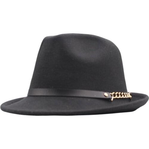 Burgundy Women Fedora Hat Winter Female Wool Felt Hat Belt Large Brim British Style Retro Jazz Cap Accessories