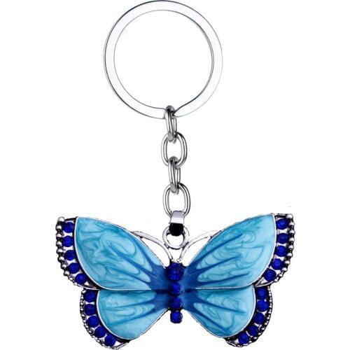 12PC/Lot Enamel Crystal Rhinestone Animals Blue Butterfly Pendant Charm Keychain Women Girl Gift Keyring Jewelry Car Bags Keyfob