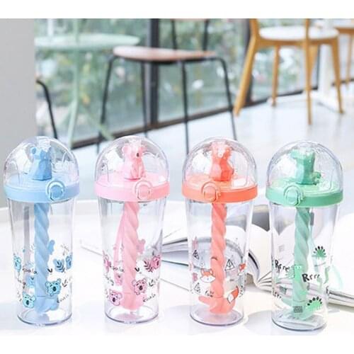 Water Bottle Reusable Insulated Plastic Cartoon Reusable Straw Travel Cup for Home