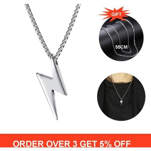 Cyue European Fashion Punk Rose Stainless Steel Lightning Charm Pendant Necklace Chain For Girl Boy Unisex Jewelry