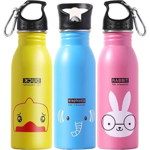 500ML Childrens Stainless Steel Sports Water Bottles Portable Cute Animal Pattern Outdoor Cycling Camping Bicycle Bike Kettle