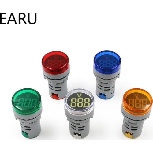 DIY Mini Digital Voltmeter 22mm Round AC 12-500V Volt Voltage Tester Meter Monitor Power LED Indicator Pilot Lamp Light Display