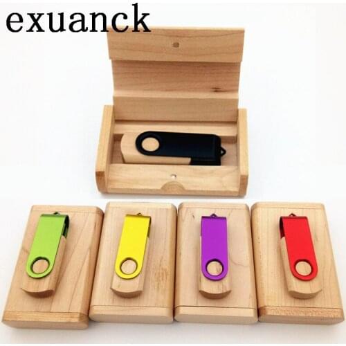 Exuanck custom logo usb 2.0 sticks 10 pcs /lot metal clip+ wooden +box 4-32GB usb flasdh drive laser engrave logo photografia