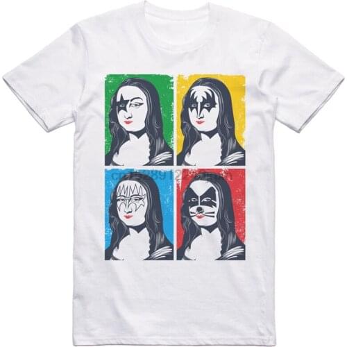 Kiss Band Tee Funny Rock N Roll Art T Shirt Mona Lisa Painting Gene Simmons Classic Custom Design Tee Shirt