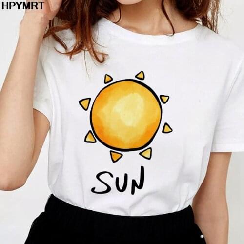 Cartoon sun printed T-Shirt Summer New Fashion T Shirt Women Harajuku Fun Ulzzang Eight planets and sun Tshirt Top Tees Female