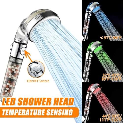 3 Color Changing LED Shower Head High Pressure Water Saving Spray Hand-held Shower Head Bathroom Accessories Shower Tools
