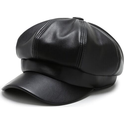 Fashion Solid color Octagonal Cap Hats Female Autumn Winter Leather Panama Stylish Artist Painter Newsboy Caps Beret Woman hat