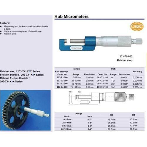 Hub Micrometers 50-75mm.2-3inch.203-73-000 Wheel micrometer