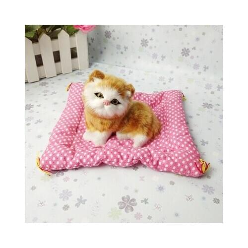 Simulation cute cat with mat 14x17cm model polyethylene&furs cat model home decoration props ,model gift d571