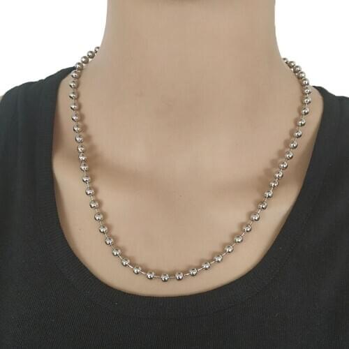 Mens Stainless Steel Basic Chains Round Box Bead Ball Link Chain Necklace in SilverTone Unisex Men Jewels