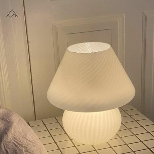 White Mushroom Stained Glass Table Lamp,Living Room Bedroom Studio Table Lamp Birthday Wedding Cerative Gift Night Stand