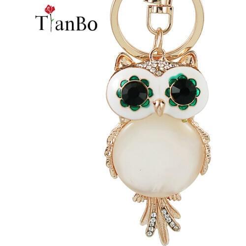Novelty Item Cute owl Pendant keychain golden Fashion Rhinestone Crystal Creative ladies dress handbag wallet Jewelry Gift